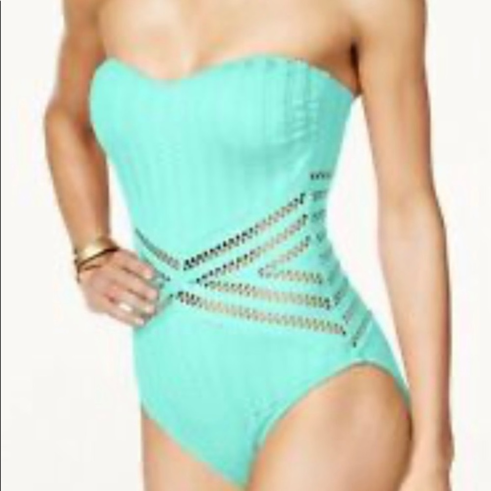 Kenneth Cole Aqua/Teal/Turquoise crochet cutout one piece XL NWT